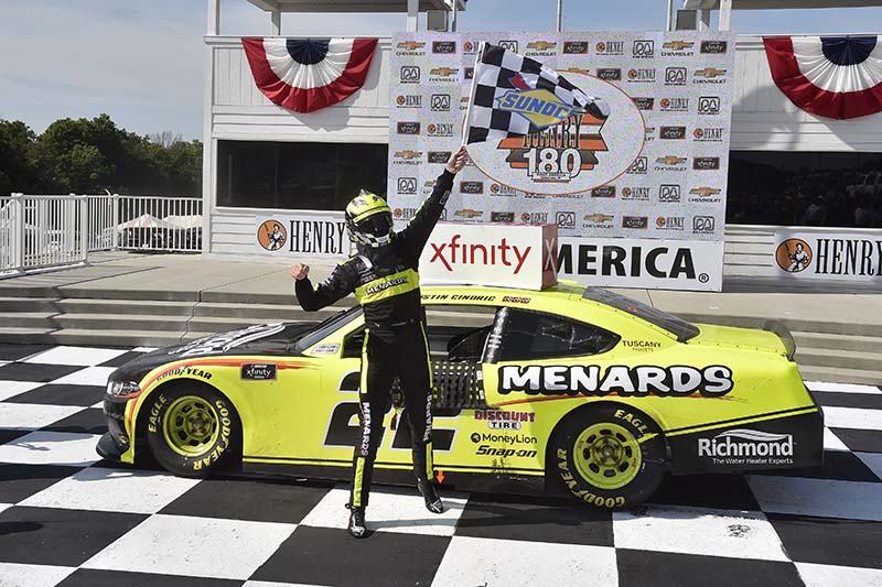 Photo of Austin Cindric celebrating his August 8th, 2020, NASCAR win.
